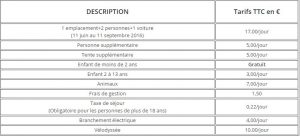 TABLEAU TARIF CAMPING