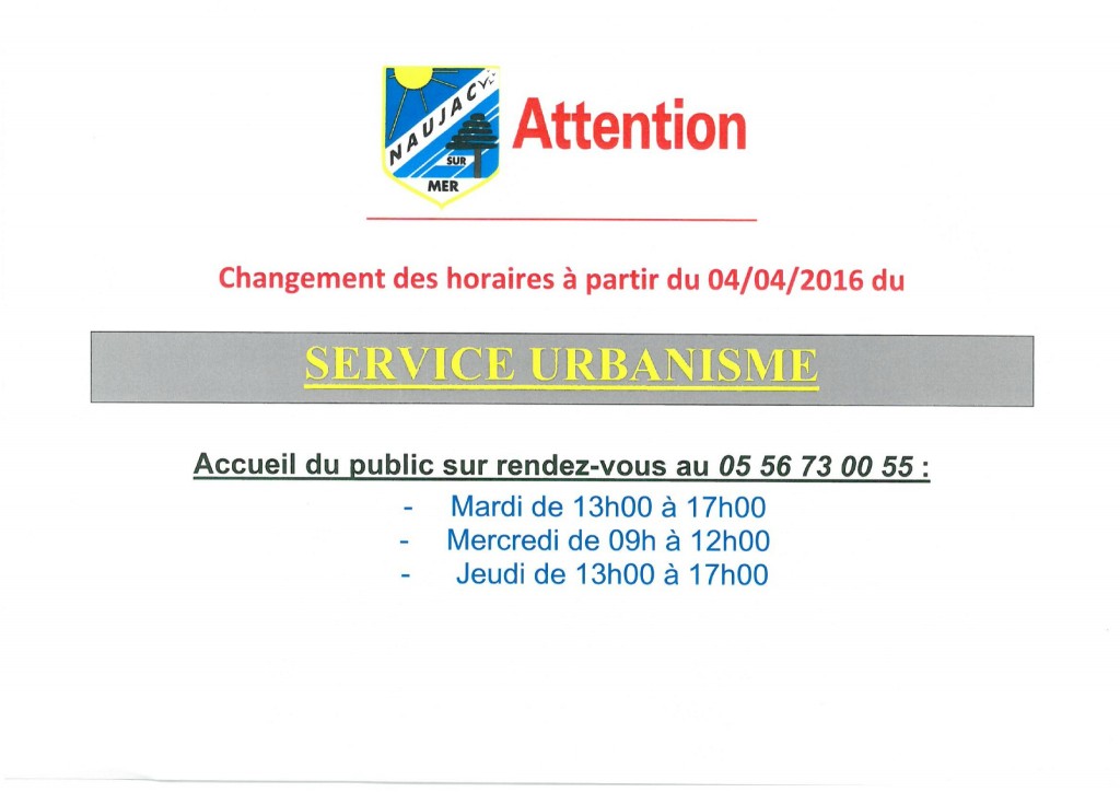 2016.03.24 - Changement horaire service urbanisme